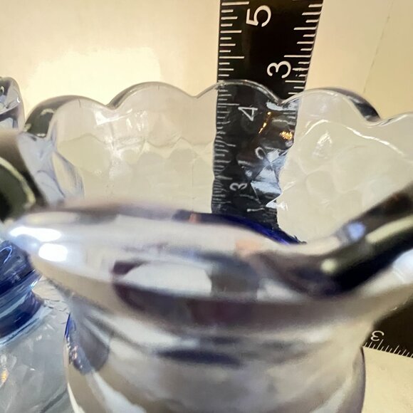 Vtg 2 Fenton Blue Pedestal Glass Candle Holders Diamond Optic Scalloped Rim - Picture 8 of 12